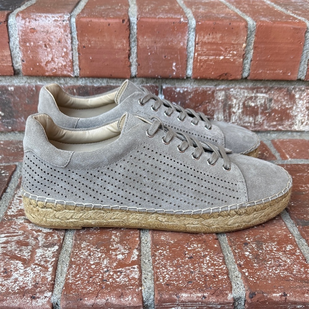 Marc Fisher Gray Suede Mandal Perforated Platform Espadrille Sneaker Size 9.5